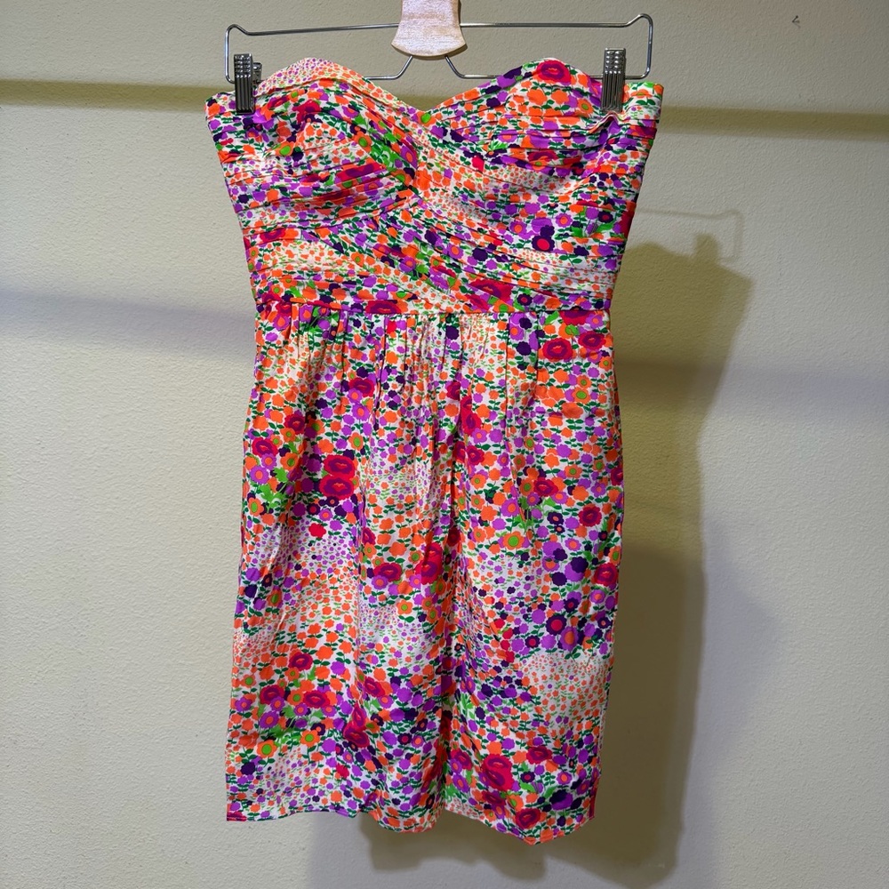 Shoshanna Bright Floral Silk Strapless Dress